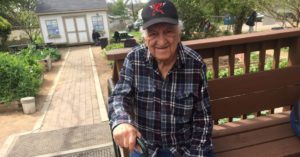 Elderly senior man at affordable housing tiny home village as planned for Daytona - Volusia Florida