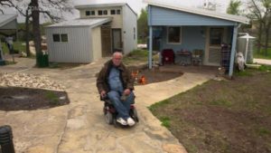 Elderly disabled man in Tiny Home Village