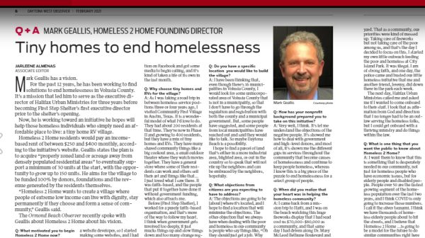 Geallis Homeless 2 Home Ormond - Daytona Observer Interview 2 -2021